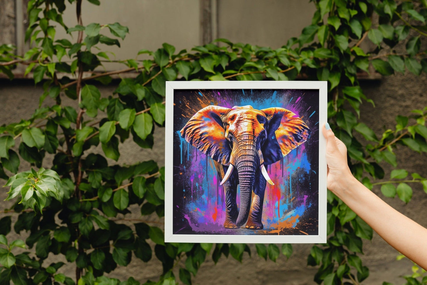 Paint Splash African Bull Elephant - Unframed Print - Wildlife Animal Wall Art for Nature Enthusiasts, Savanna, Safari Oil Painting Gift - Posters - Colourful wall art by Canvasity Crafts