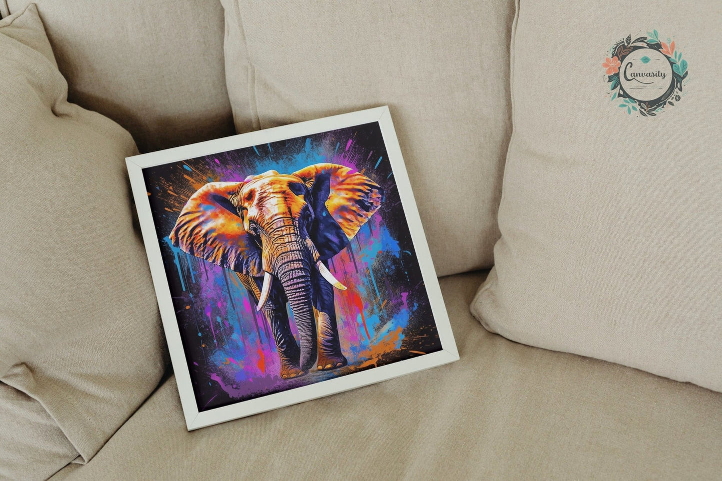 Paint Splash African Bull Elephant - Unframed Print - Wildlife Animal Wall Art for Nature Enthusiasts, Savanna, Safari Oil Painting Gift - Posters - Colourful wall art by Canvasity Crafts