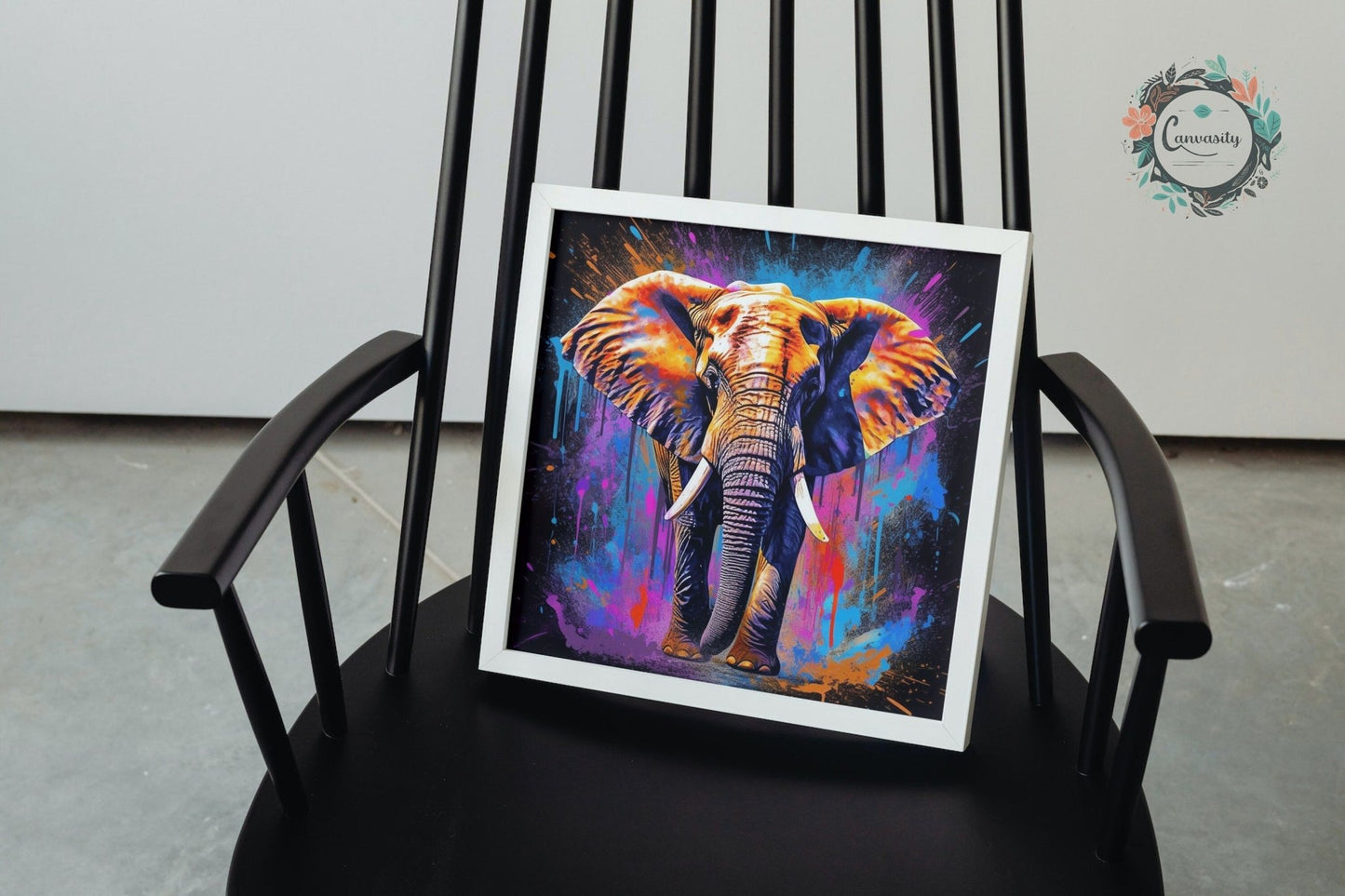 Paint Splash African Bull Elephant - Unframed Print - Wildlife Animal Wall Art for Nature Enthusiasts, Savanna, Safari Oil Painting Gift - Posters - Colourful wall art by Canvasity Crafts