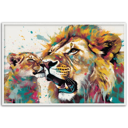 Playful Lion Wall Art | Watercolour Framed Poster | Wildlife Gift for Lion Lover, Dad, Protector of the Pride - Framed Wall Art - Colourful wall art by Canvasity Crafts