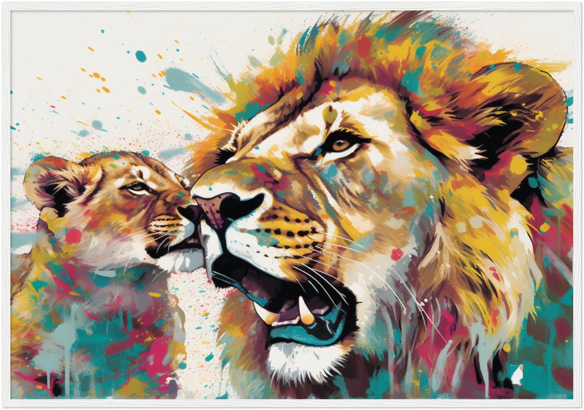 Playful Lion Wall Art | Watercolour Framed Poster | Wildlife Gift for Lion Lover, Dad, Protector of the Pride - Framed Wall Art - Colourful wall art by Canvasity Crafts