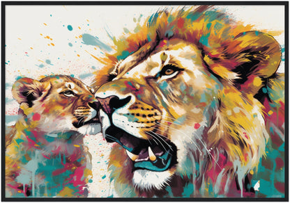 Playful Lion Wall Art | Watercolour Framed Poster | Wildlife Gift for Lion Lover, Dad, Protector of the Pride - Framed Wall Art - Colourful wall art by Canvasity Crafts