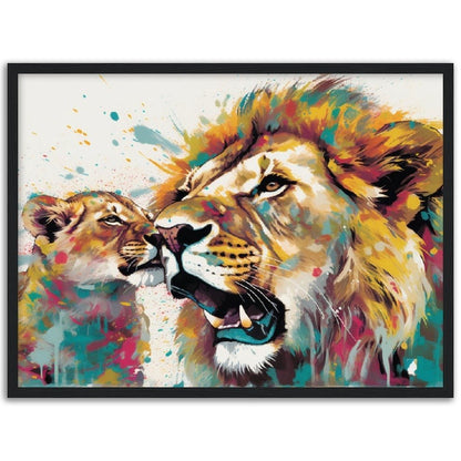 Playful Lion Wall Art | Watercolour Framed Poster | Wildlife Gift for Lion Lover, Dad, Protector of the Pride - Framed Wall Art - Colourful wall art by Canvasity Crafts