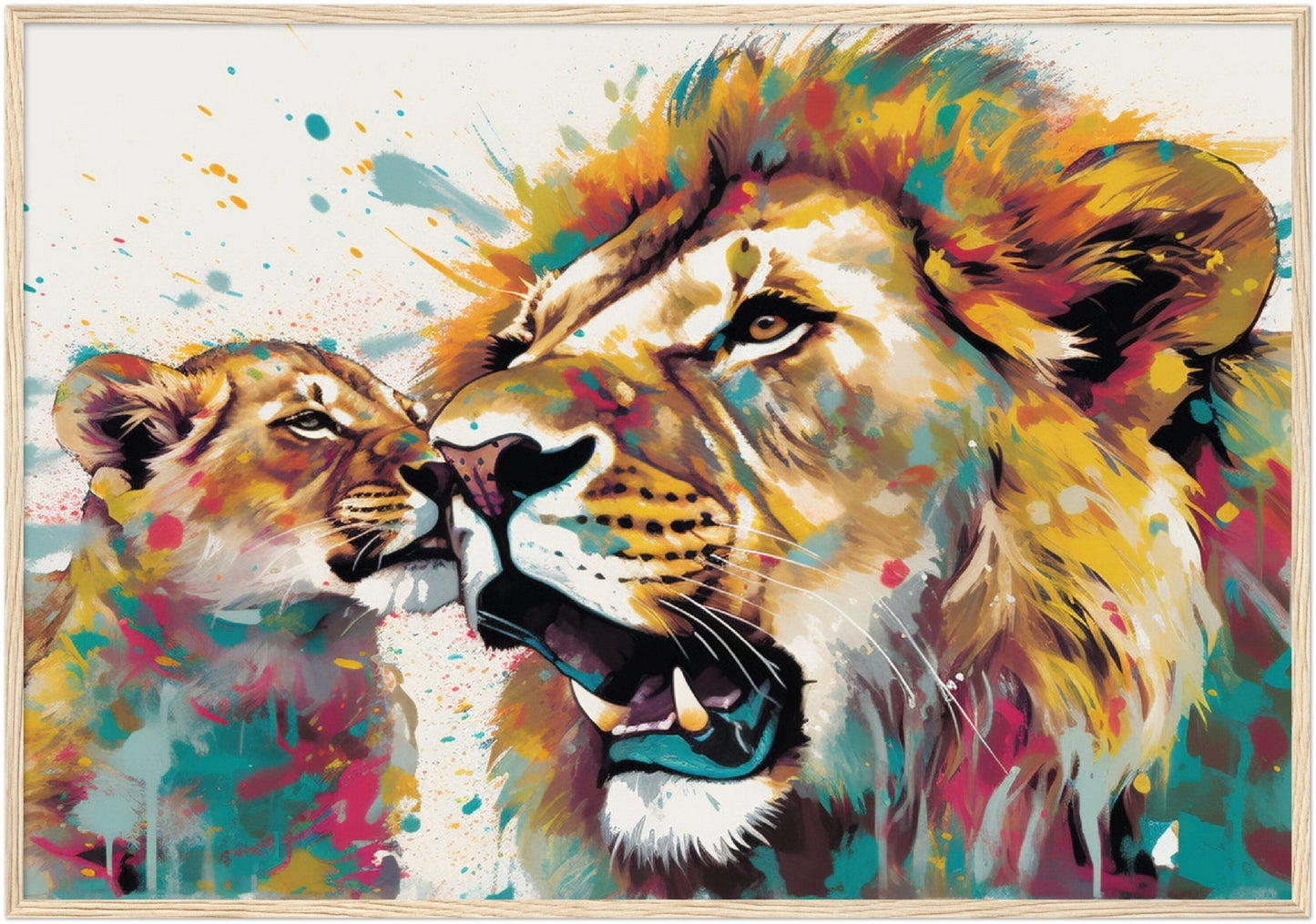 Playful Lion Wall Art | Watercolour Framed Poster | Wildlife Gift for Lion Lover, Dad, Protector of the Pride - Framed Wall Art - Colourful wall art by Canvasity Crafts