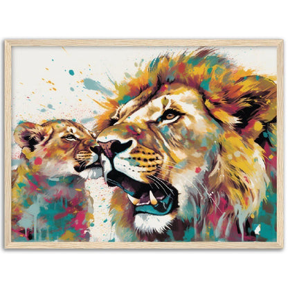 Playful Lion Wall Art | Watercolour Framed Poster | Wildlife Gift for Lion Lover, Dad, Protector of the Pride - Framed Wall Art - Colourful wall art by Canvasity Crafts