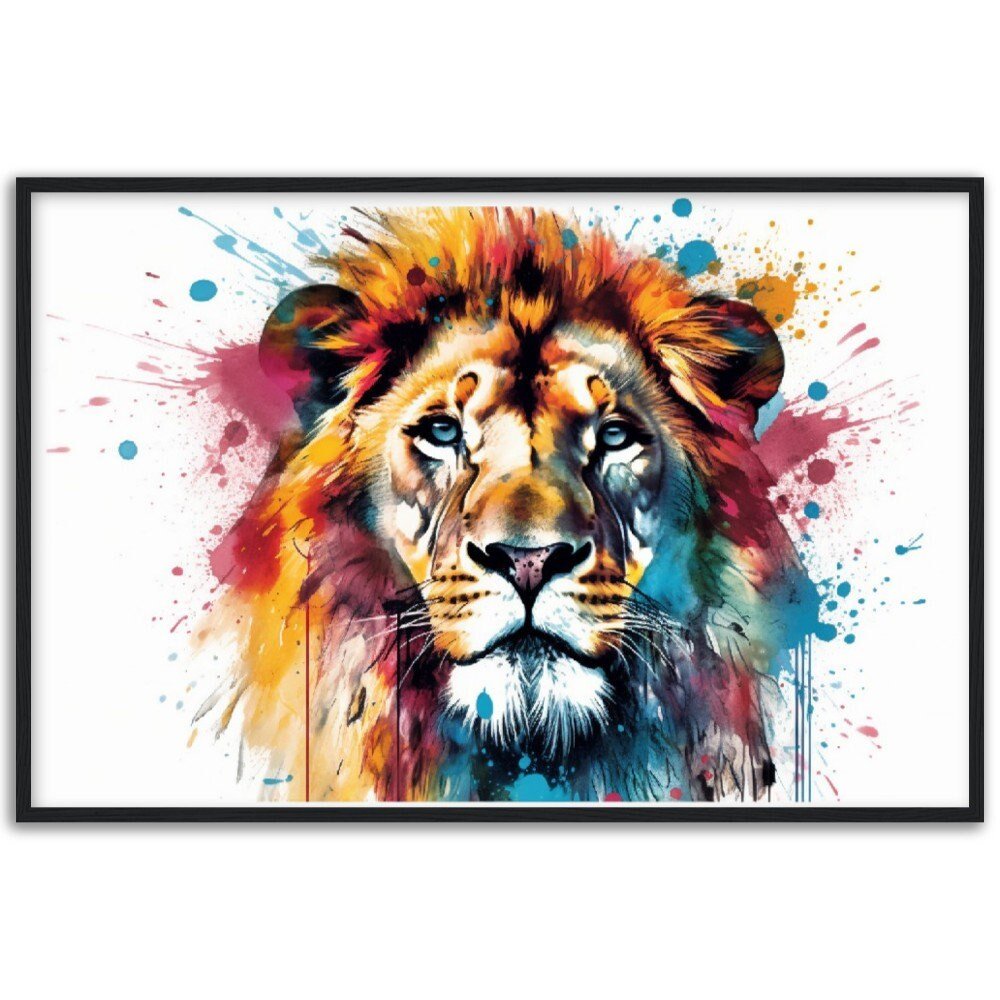 Powerful Lion Wall Art | Watercolour Framed Poster | Wildlife Gift for Lion Lover, Dad, Protector of the Pride - Framed Wall Art - Colourful wall art by Canvasity Crafts