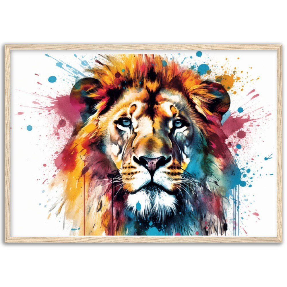 Powerful Lion Wall Art | Watercolour Framed Poster | Wildlife Gift for Lion Lover, Dad, Protector of the Pride - Framed Wall Art - Colourful wall art by Canvasity Crafts