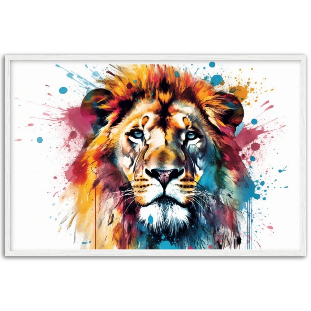 Powerful Lion Wall Art | Watercolour Framed Poster | Wildlife Gift for Lion Lover, Dad, Protector of the Pride - Framed Wall Art - Colourful wall art by Canvasity Crafts