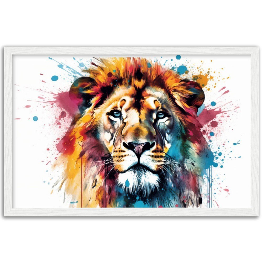 Powerful Lion Wall Art | Watercolour Framed Poster | Wildlife Gift for Lion Lover, Dad, Protector of the Pride - Framed Wall Art - Colourful wall art by Canvasity Crafts