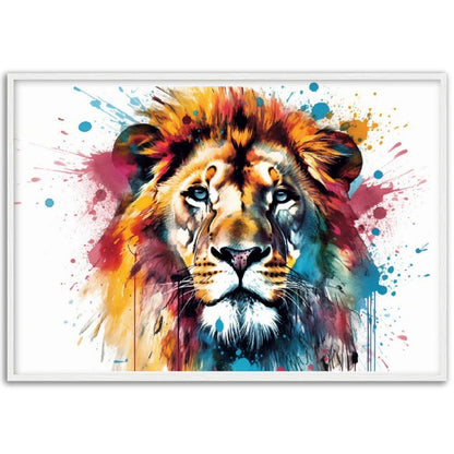 Powerful Lion Wall Art | Watercolour Framed Poster | Wildlife Gift for Lion Lover, Dad, Protector of the Pride - Framed Wall Art - Colourful wall art by Canvasity Crafts