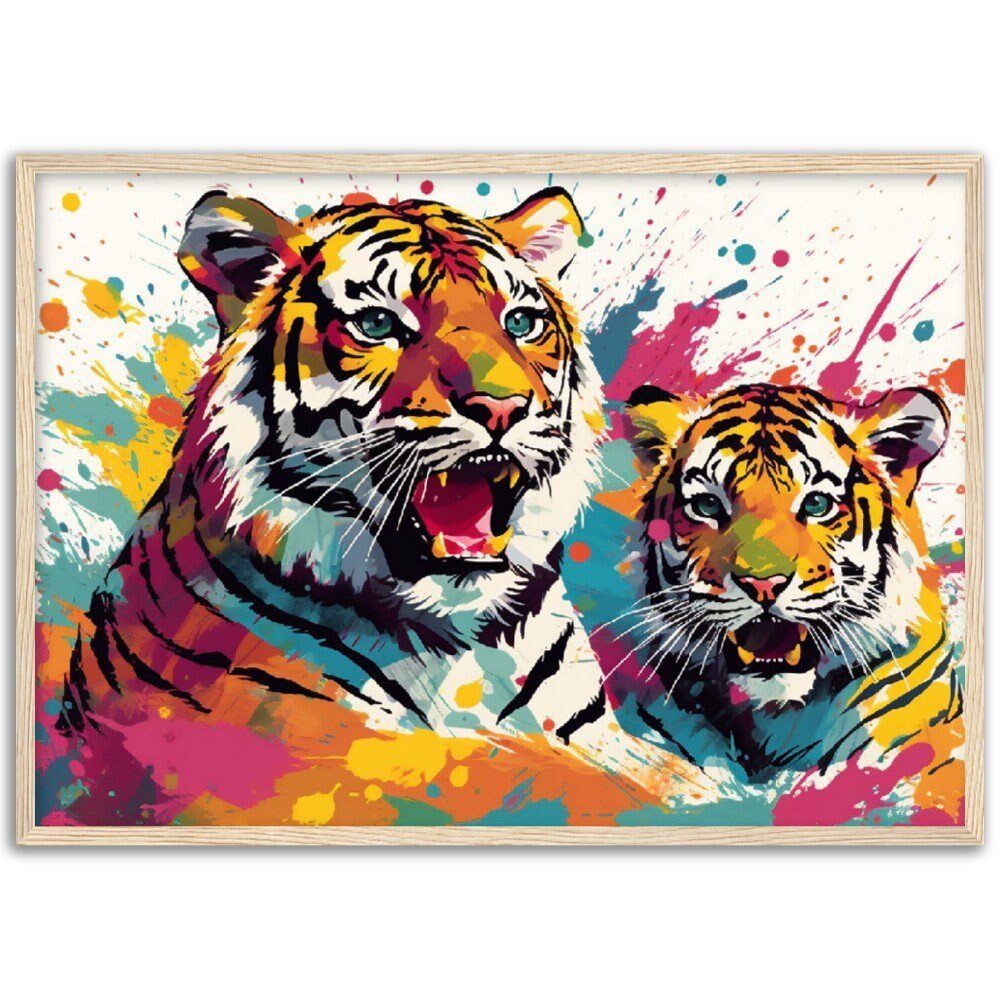 Protective Tiger Family Wall Art | Watercolour Framed Poster | Gift for Tiger Lover, Mom & Child - Framed Wall Art - Colourful wall art by Canvasity Crafts