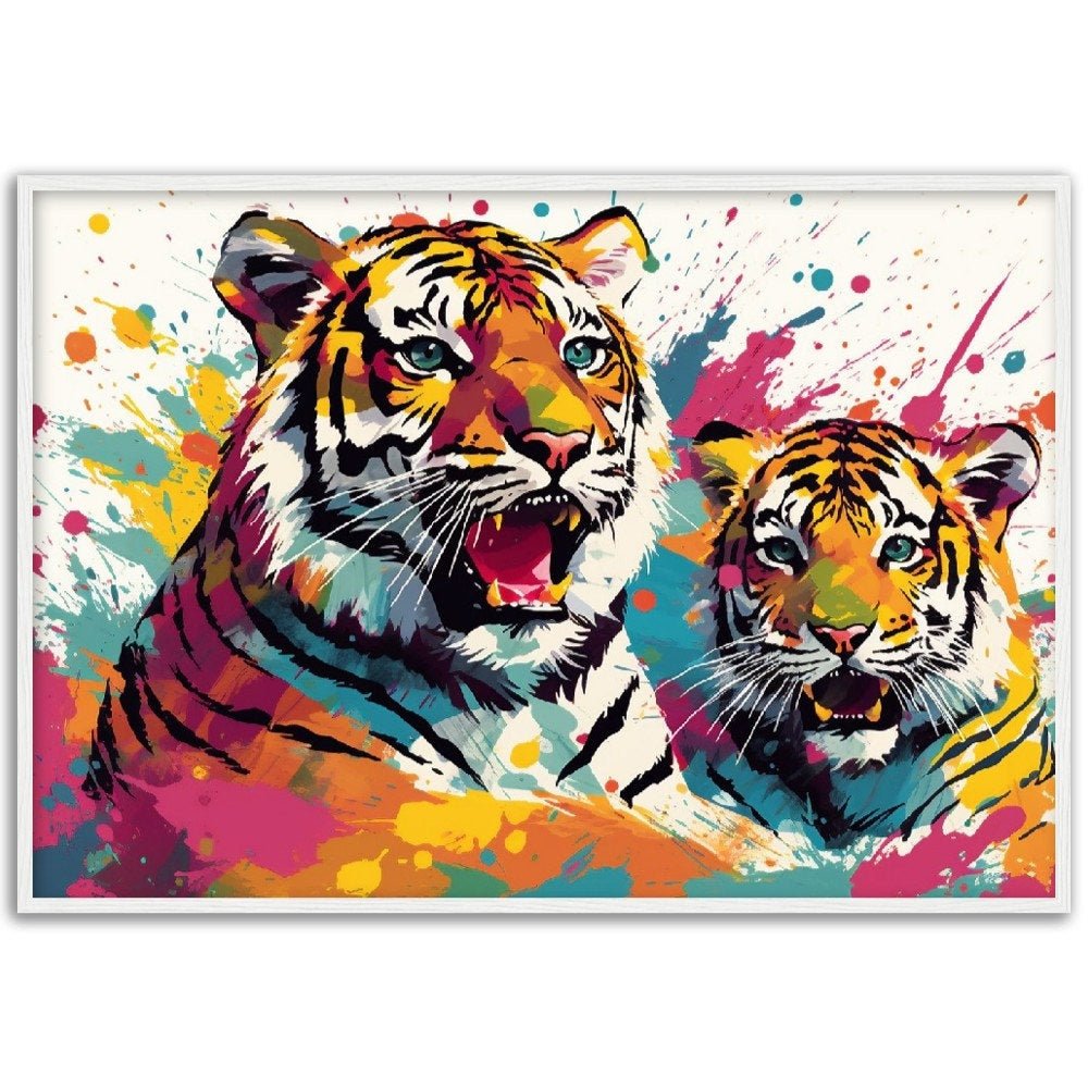 Protective Tiger Family Wall Art | Watercolour Framed Poster | Gift for Tiger Lover, Mom & Child - Framed Wall Art - Colourful wall art by Canvasity Crafts