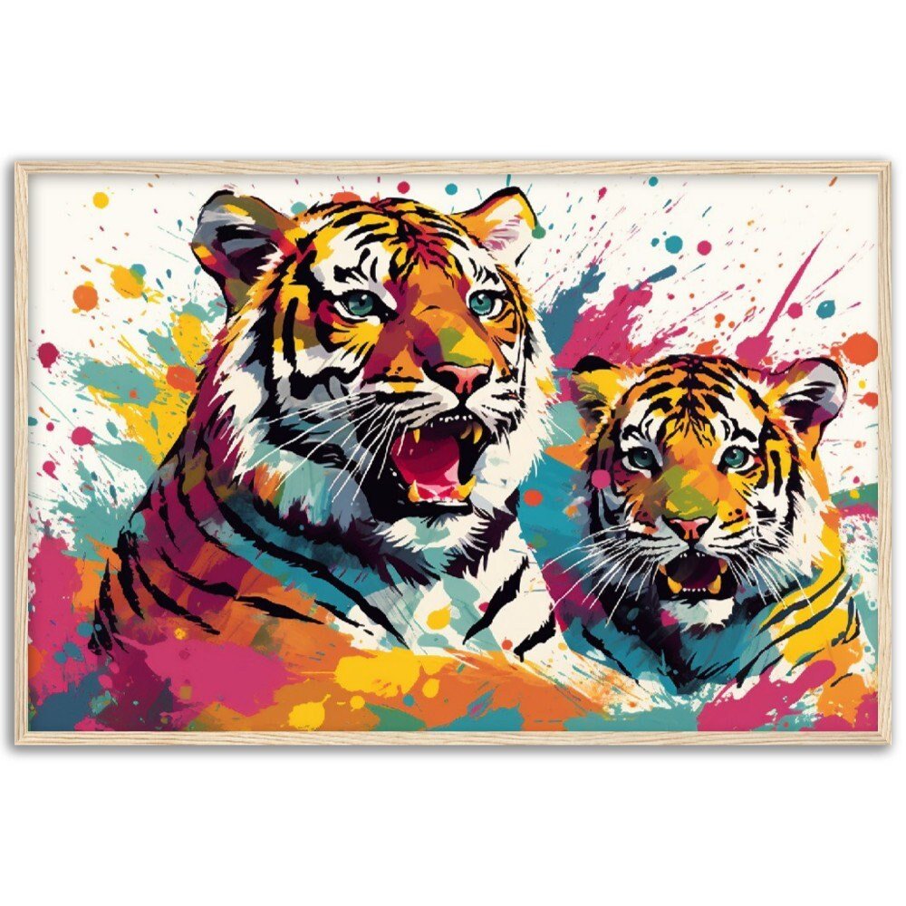 Protective Tiger Family Wall Art | Watercolour Framed Poster | Gift for Tiger Lover, Mom & Child - Framed Wall Art - Colourful wall art by Canvasity Crafts