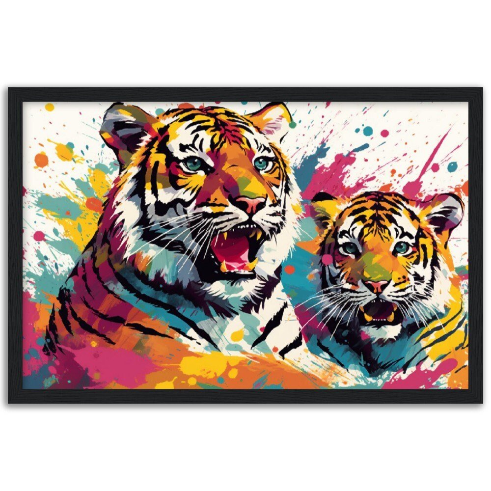 Protective Tiger Family Wall Art | Watercolour Framed Poster | Gift for Tiger Lover, Mom & Child - Framed Wall Art - Colourful wall art by Canvasity Crafts