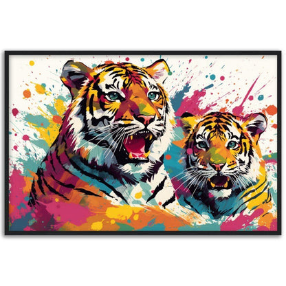 Protective Tiger Family Wall Art | Watercolour Framed Poster | Gift for Tiger Lover, Mom & Child - Framed Wall Art - Colourful wall art by Canvasity Crafts