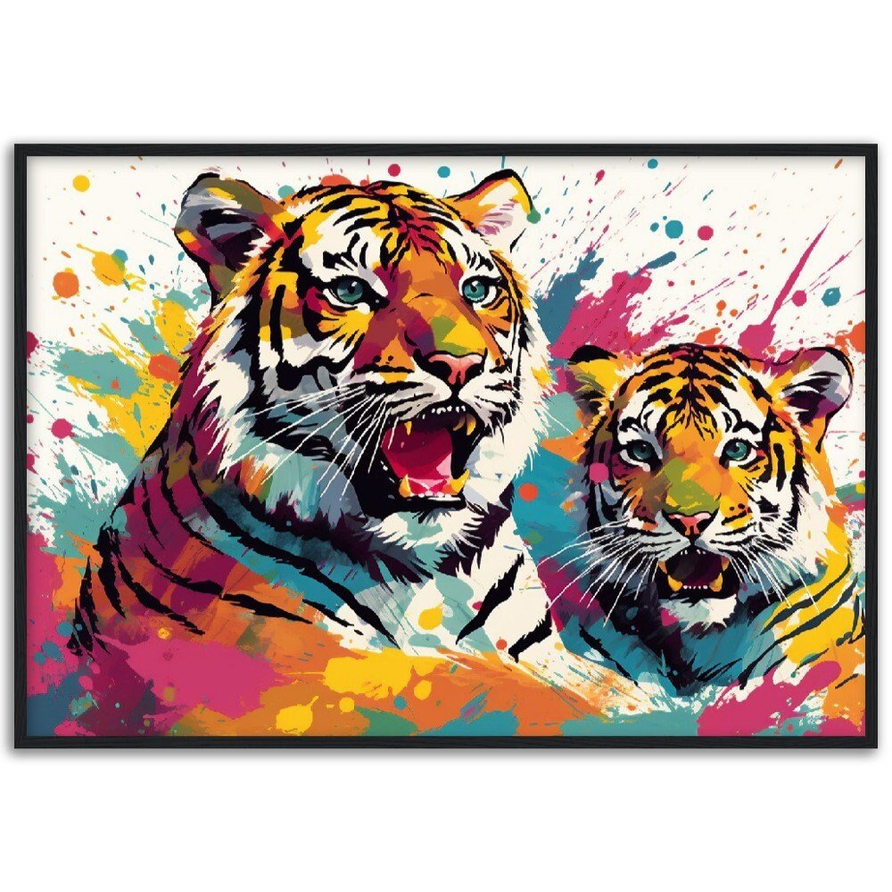 Protective Tiger Family Wall Art | Watercolour Framed Poster | Gift for Tiger Lover, Mom & Child - Framed Wall Art - Colourful wall art by Canvasity Crafts