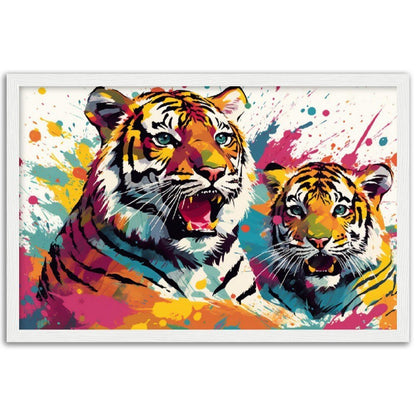 Protective Tiger Family Wall Art | Watercolour Framed Poster | Gift for Tiger Lover, Mom & Child - Framed Wall Art - Colourful wall art by Canvasity Crafts