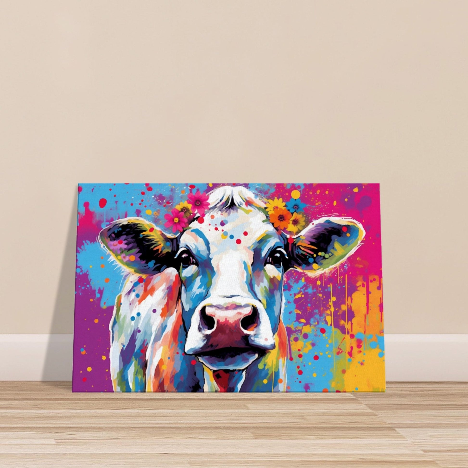 Rainbow Cow Canvas - Canvas - Colourful wall art by Canvasity Crafts