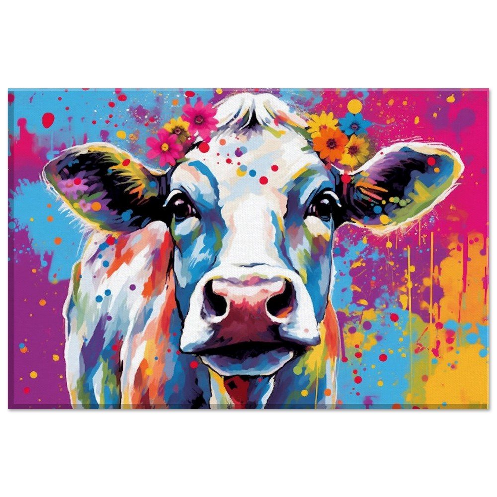 Rainbow Cow Canvas - Canvas - Colourful wall art by Canvasity Crafts