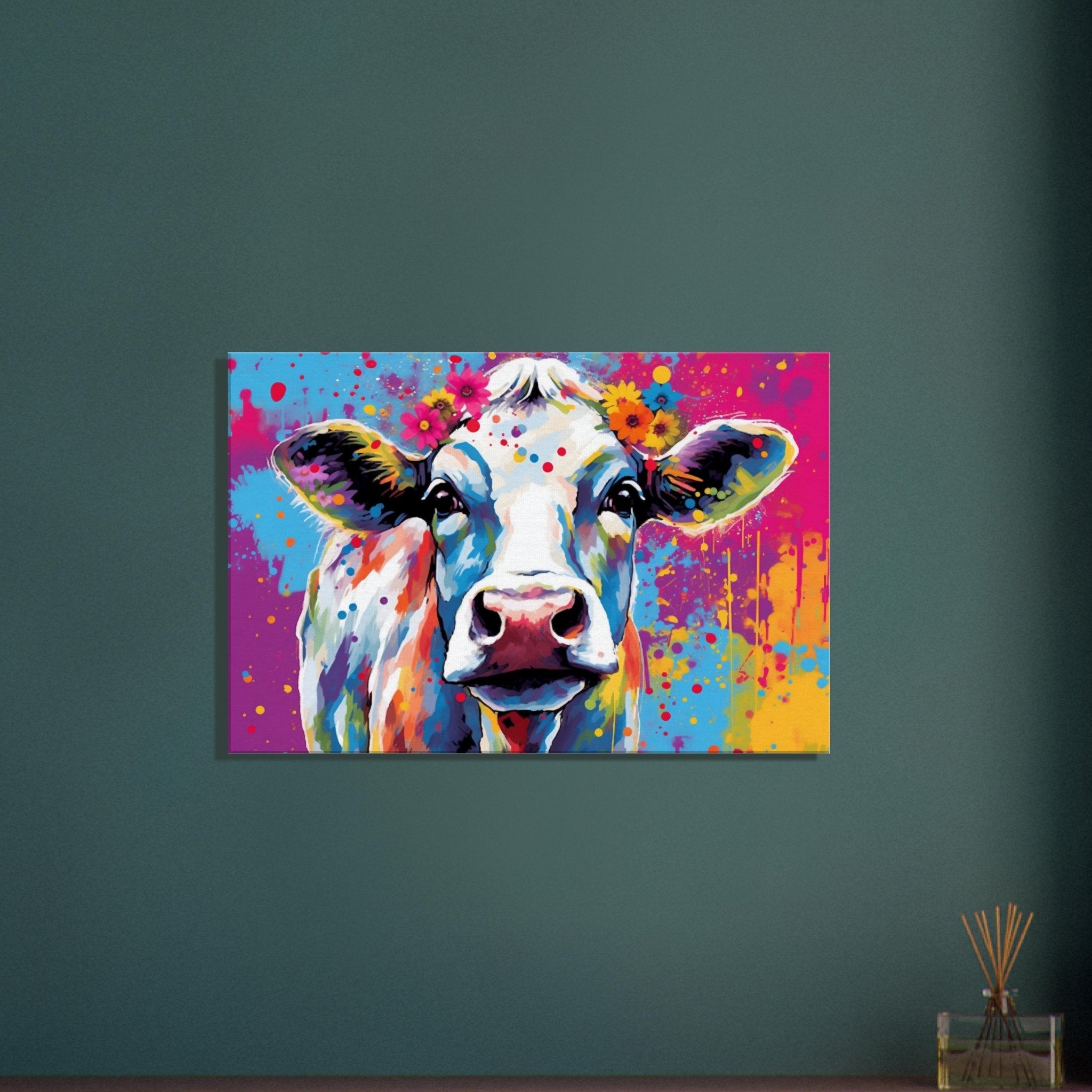 Rainbow Cow Canvas - Canvas - Colourful wall art by Canvasity Crafts