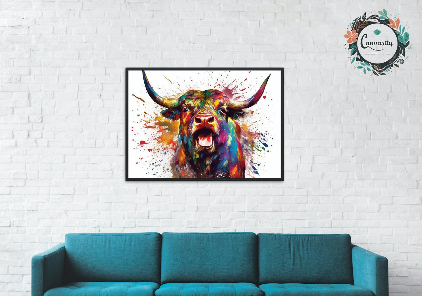 Roaring Bull Print - Unframed - Matte Paper - Colourful wall art by Canvasity Crafts