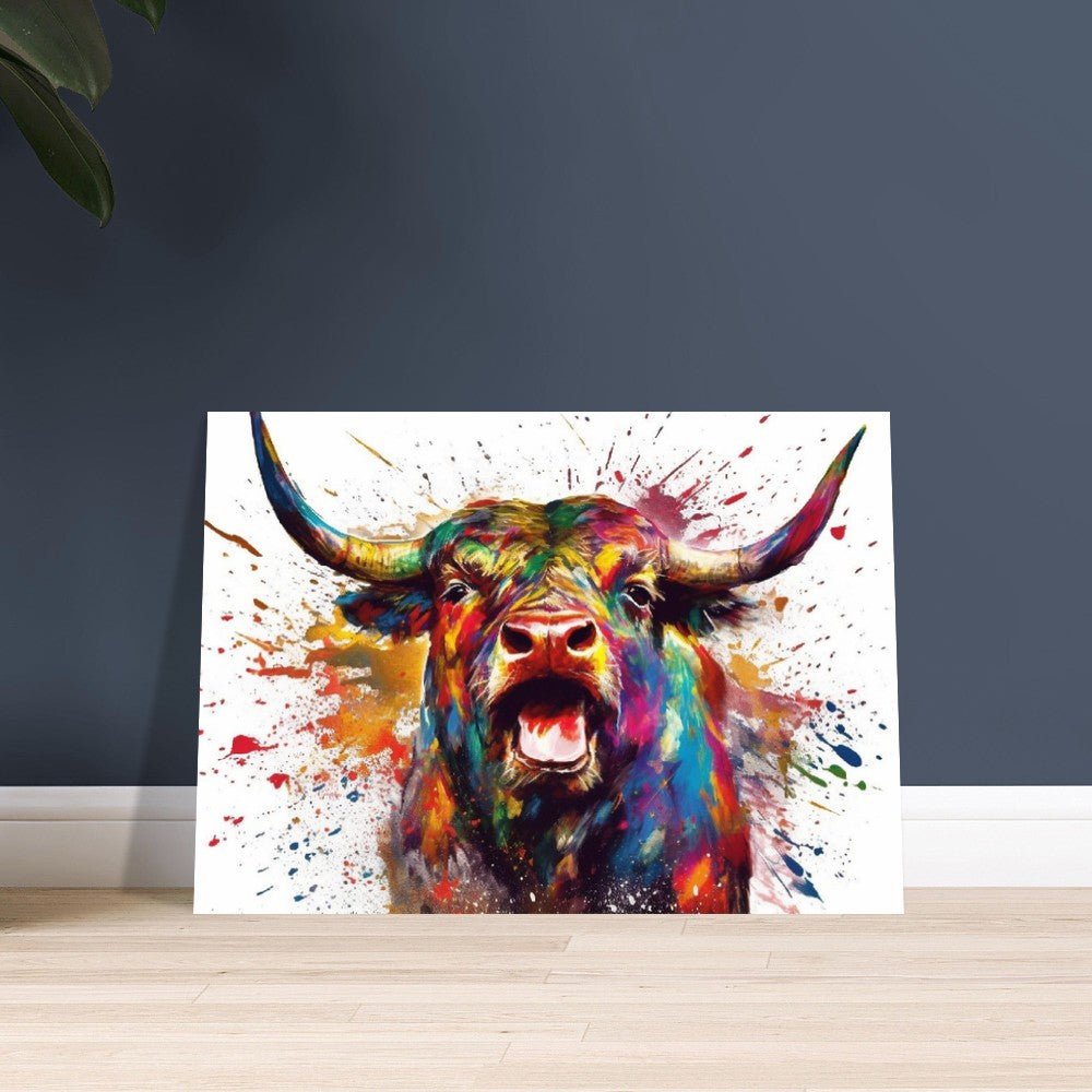 Roaring Bull Print - Unframed - Matte Paper - Colourful wall art by Canvasity Crafts