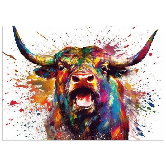 Roaring Bull Print - Unframed - Matte Paper - Colourful wall art by Canvasity Crafts