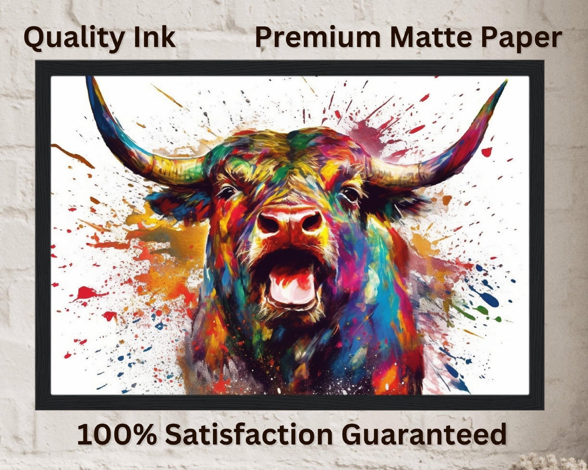 Roaring Bull Print - Unframed - Matte Paper - Colourful wall art by Canvasity Crafts