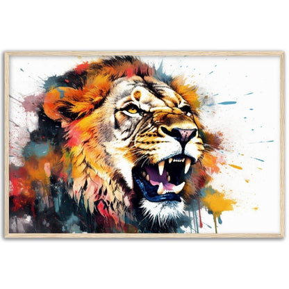 Roaring Lion Wall Art | Watercolour Framed Poster | Wildlife Gift for Lion Lover, Dad, Protector of the Pride - Framed Wall Art - Colourful wall art by Canvasity Crafts