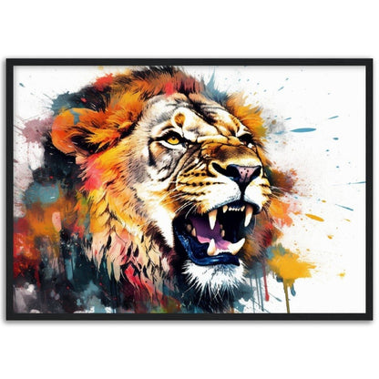 Roaring Lion Wall Art | Watercolour Framed Poster | Wildlife Gift for Lion Lover, Dad, Protector of the Pride - Framed Wall Art - Colourful wall art by Canvasity Crafts