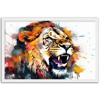 Roaring Lion Wall Art | Watercolour Framed Poster | Wildlife Gift for Lion Lover, Dad, Protector of the Pride - Framed Wall Art - Colourful wall art by Canvasity Crafts