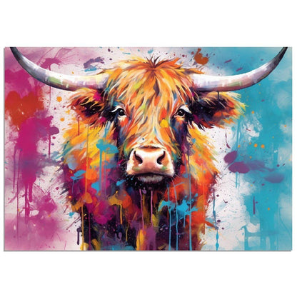 Shaggy Highland Cow Poster. Rainbow Animal Wall Art Floral Print. Gift for cow lover farmer mom. Nursery Print, Bedroom Bathroom Office Art - Posters - Colourful wall art by Canvasity Crafts