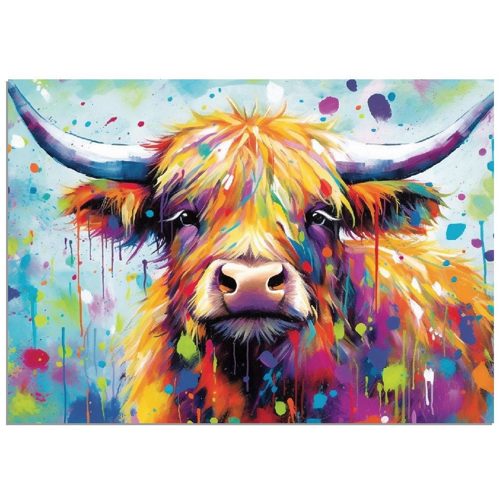 Shaggy Highland Cow Poster. Rainbow Animal Wall Art Floral Print. Gift for cow lover farmer mom. Nursery Print, Bedroom Bathroom Office Art - Posters - Colourful wall art by Canvasity Crafts