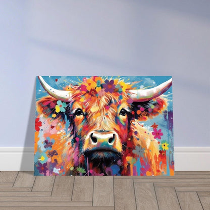 Shaggy Highland Cow Poster. Rainbow Animal Wall Art Floral Print. Gift for cow lover farmer mom. Nursery Print, Bedroom Bathroom Office Art - Posters - Colourful wall art by Canvasity Crafts