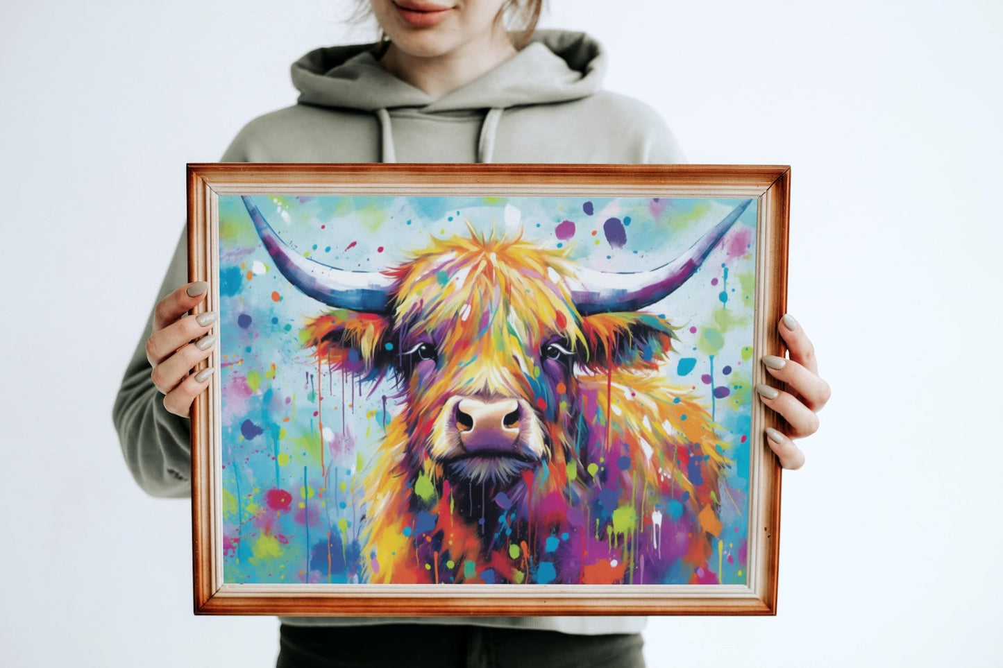 Shaggy Highland Cow Poster. Rainbow Animal Wall Art Floral Print. Gift for cow lover farmer mom. Nursery Print, Bedroom Bathroom Office Art - Posters - Colourful wall art by Canvasity Crafts