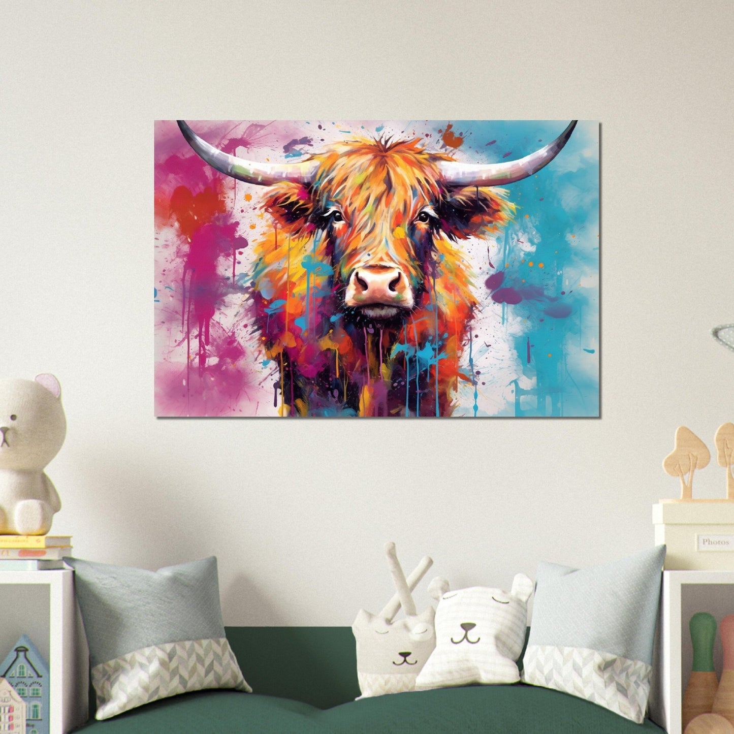 Shaggy Highland Cow Poster. Rainbow Animal Wall Art Floral Print. Gift for cow lover farmer mom. Nursery Print, Bedroom Bathroom Office Art - Posters - Colourful wall art by Canvasity Crafts