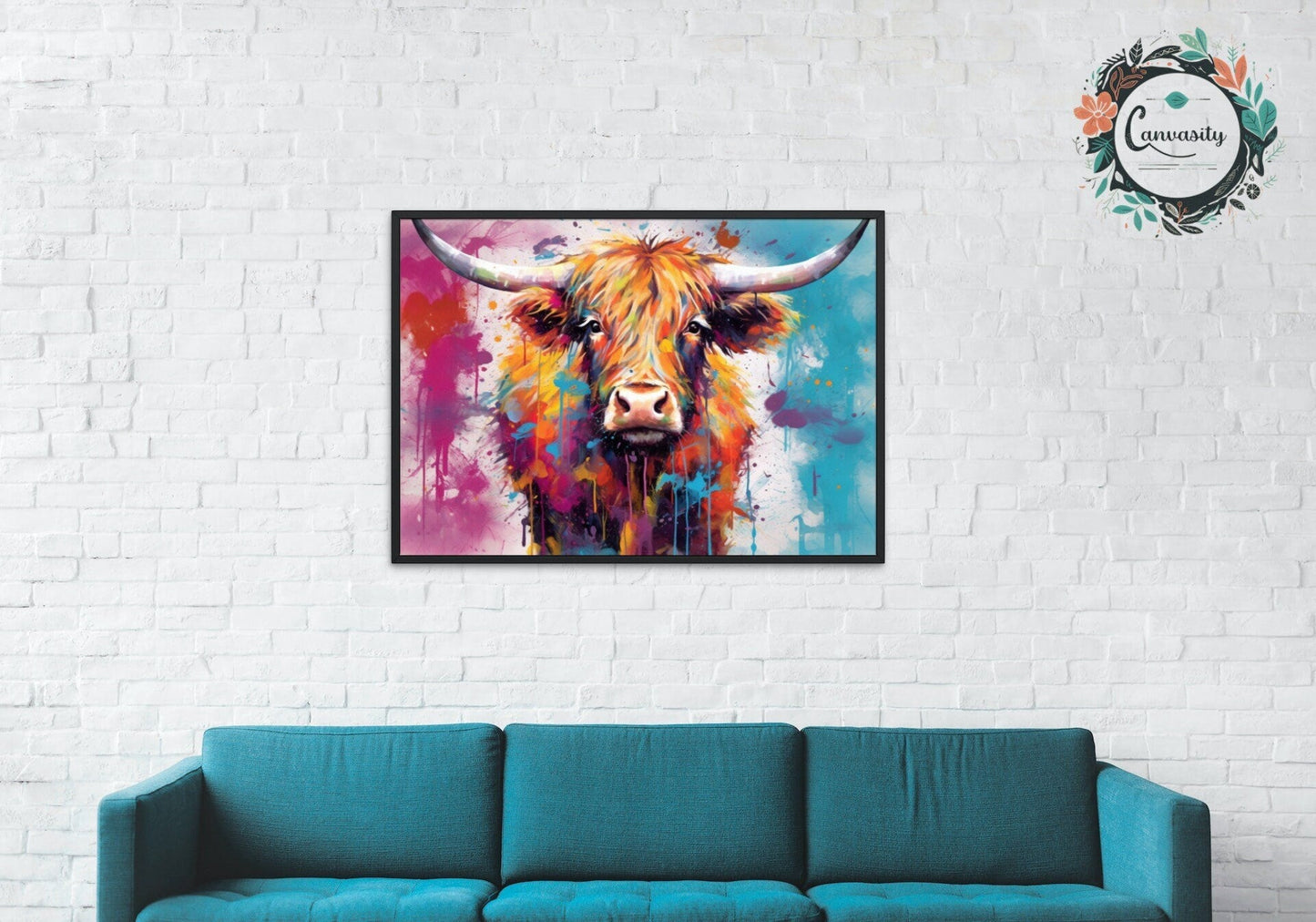 Shaggy Highland Cow Poster. Rainbow Animal Wall Art Floral Print. Gift for cow lover farmer mom. Nursery Print, Bedroom Bathroom Office Art - Posters - Colourful wall art by Canvasity Crafts