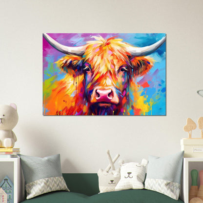 Shaggy Highland Cow Poster. Rainbow Animal Wall Art Floral Print. Gift for cow lover farmer mom. Nursery Print, Bedroom Bathroom Office Art - Posters - Colourful wall art by Canvasity Crafts