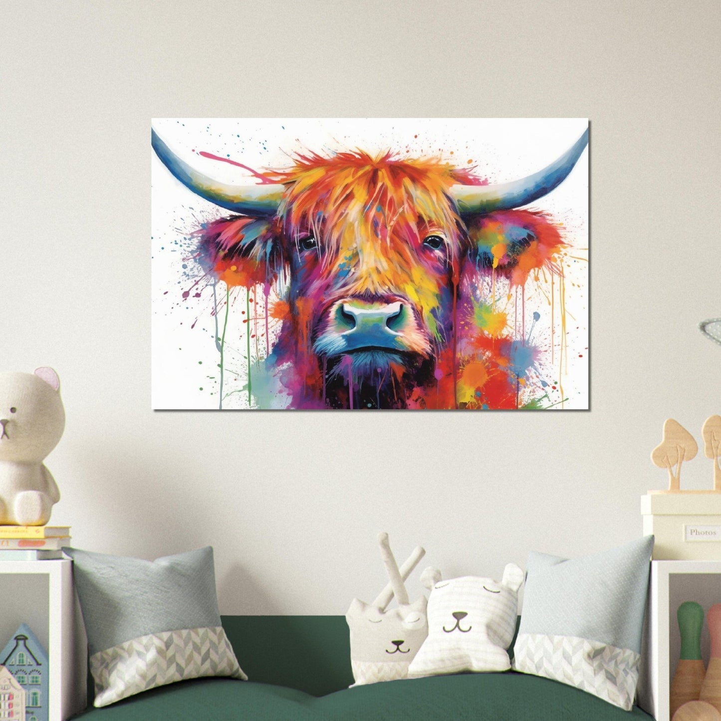 Shaggy Highland Cow Poster. Rainbow Animal Wall Art Floral Print. Gift for cow lover farmer mom. Nursery Print, Bedroom Bathroom Office Art - Posters - Colourful wall art by Canvasity Crafts