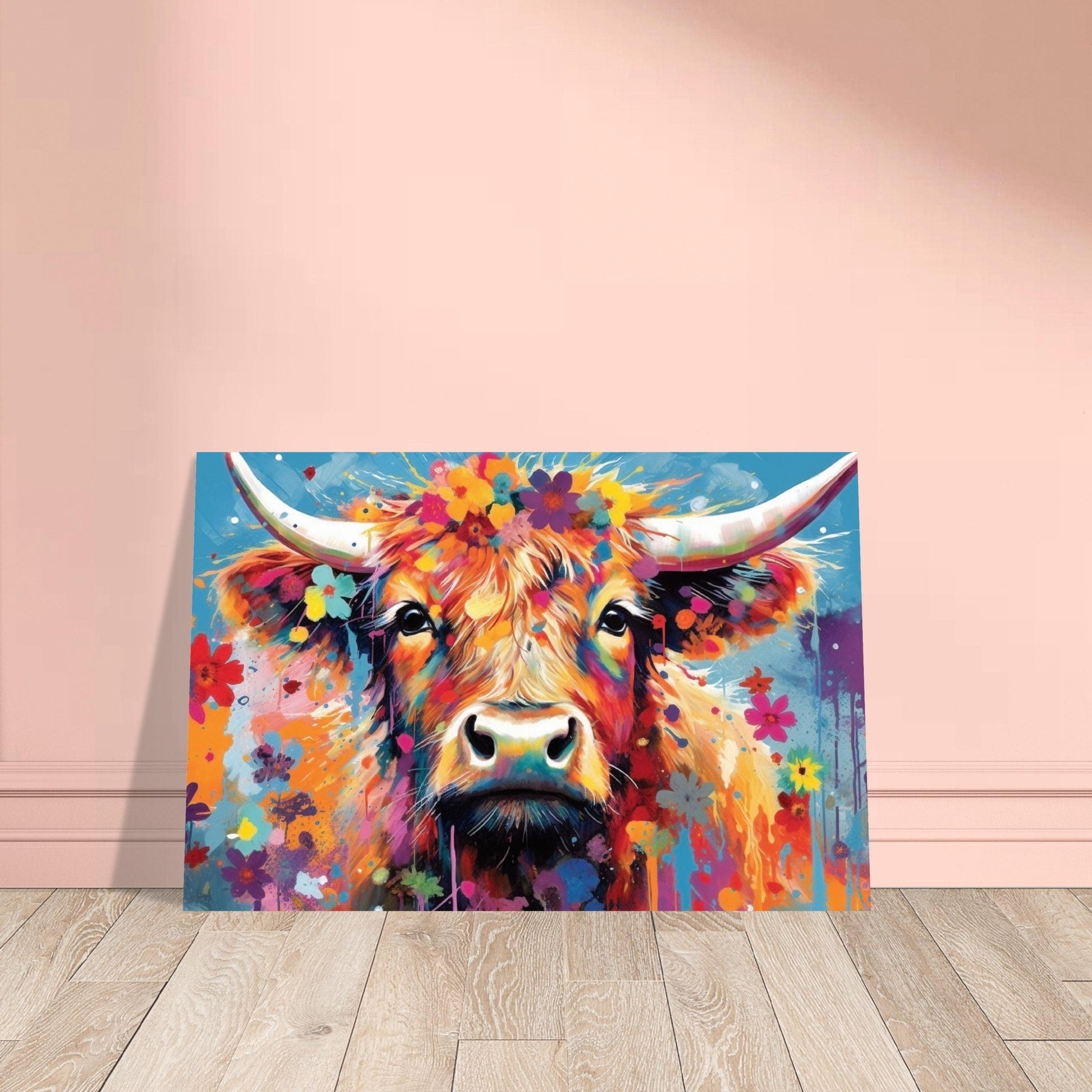 Shaggy Highland Cow Poster. Rainbow Animal Wall Art Floral Print. Gift for cow lover farmer mom. Nursery Print, Bedroom Bathroom Office Art - Posters - Colourful wall art by Canvasity Crafts