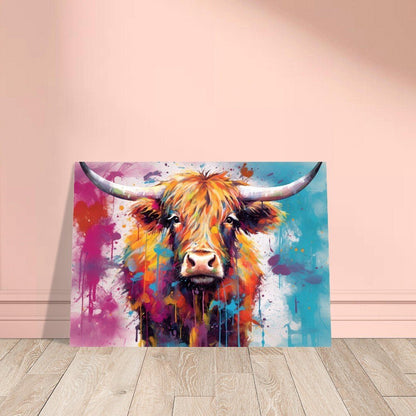 Shaggy Highland Cow Poster. Rainbow Animal Wall Art Floral Print. Gift for cow lover farmer mom. Nursery Print, Bedroom Bathroom Office Art - Posters - Colourful wall art by Canvasity Crafts