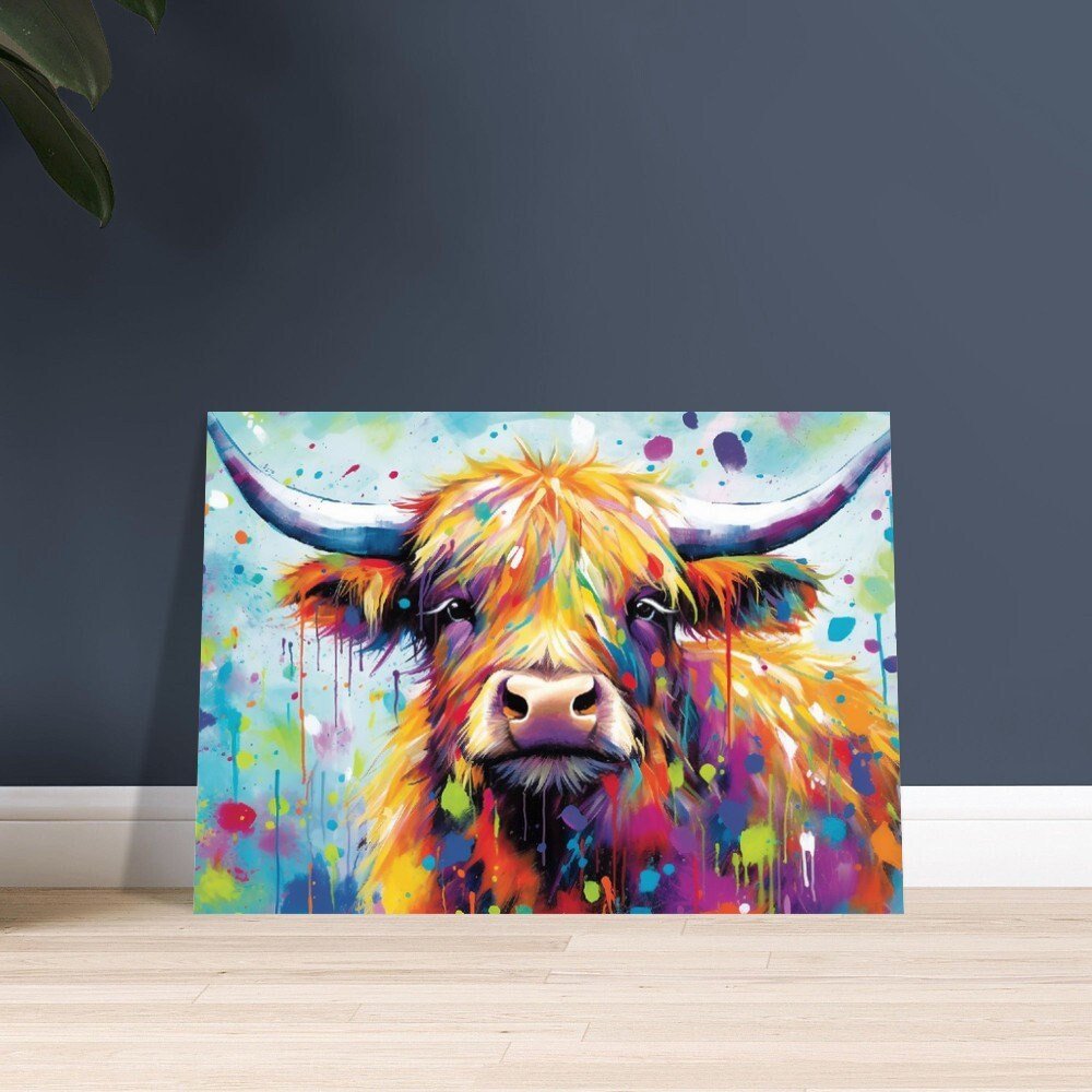 Shaggy Highland Cow Poster. Rainbow Animal Wall Art Floral Print. Gift for cow lover farmer mom. Nursery Print, Bedroom Bathroom Office Art - Posters - Colourful wall art by Canvasity Crafts