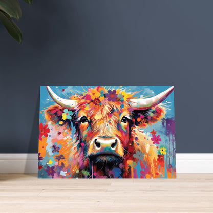 Shaggy Highland Cow Poster. Rainbow Animal Wall Art Floral Print. Gift for cow lover farmer mom. Nursery Print, Bedroom Bathroom Office Art - Posters - Colourful wall art by Canvasity Crafts