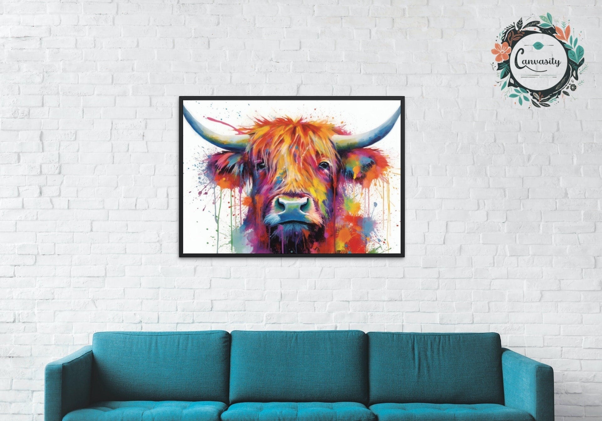 Shaggy Highland Cow Poster. Rainbow Animal Wall Art Floral Print. Gift for cow lover farmer mom. Nursery Print, Bedroom Bathroom Office Art - Posters - Colourful wall art by Canvasity Crafts