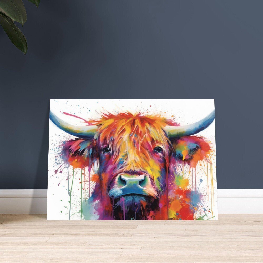 Shaggy Highland Cow Poster. Rainbow Animal Wall Art Floral Print. Gift for cow lover farmer mom. Nursery Print, Bedroom Bathroom Office Art - Posters - Colourful wall art by Canvasity Crafts