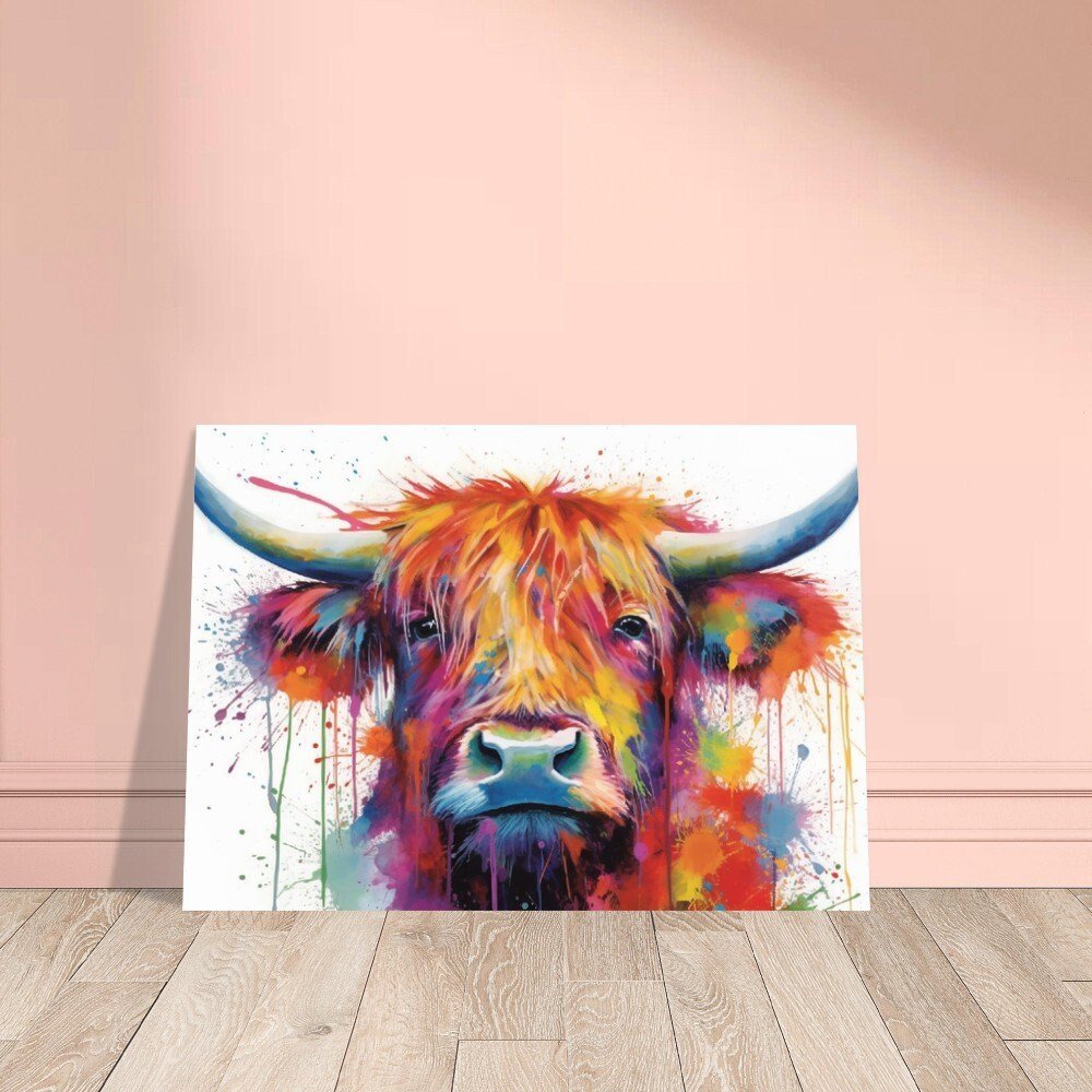 Shaggy Highland Cow Poster. Rainbow Animal Wall Art Floral Print. Gift for cow lover farmer mom. Nursery Print, Bedroom Bathroom Office Art - Posters - Colourful wall art by Canvasity Crafts