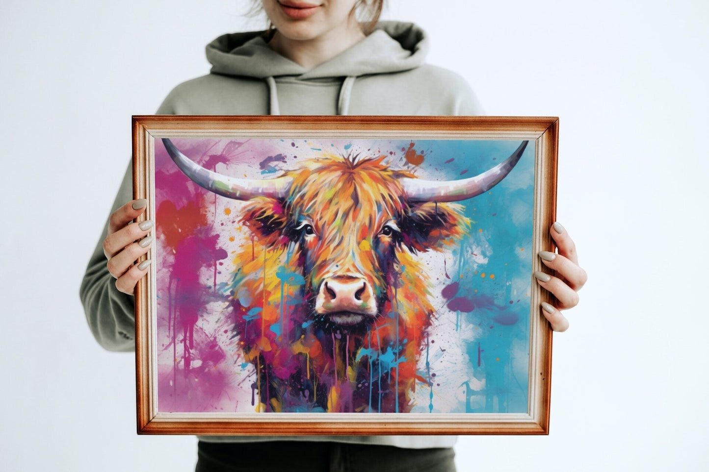 Shaggy Highland Cow Poster. Rainbow Animal Wall Art Floral Print. Gift for cow lover farmer mom. Nursery Print, Bedroom Bathroom Office Art - Posters - Colourful wall art by Canvasity Crafts