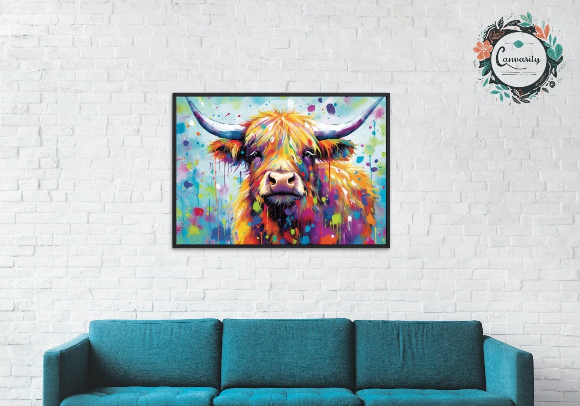 Shaggy Highland Cow Poster. Rainbow Animal Wall Art Floral Print. Gift for cow lover farmer mom. Nursery Print, Bedroom Bathroom Office Art - Posters - Colourful wall art by Canvasity Crafts