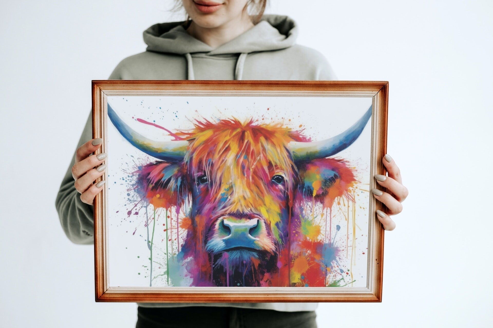 Shaggy Highland Cow Poster. Rainbow Animal Wall Art Floral Print. Gift for cow lover farmer mom. Nursery Print, Bedroom Bathroom Office Art - Posters - Colourful wall art by Canvasity Crafts