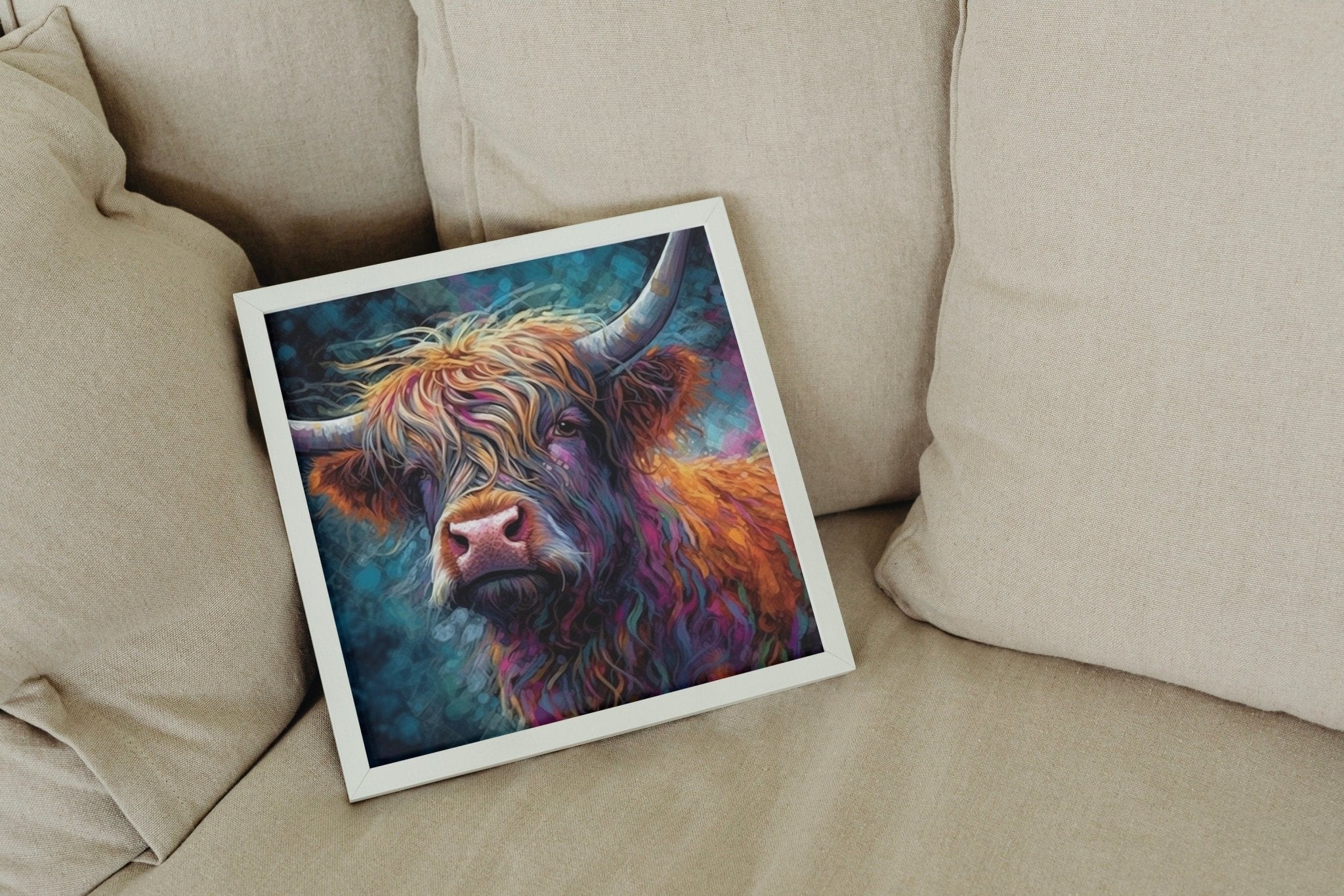 Shaggy Highland Cow Premium Print - Unframed Poster - Wildlife Animal Wall Art Painting, Farm Art Gift for Farmer, Mom, Dad. Home Decor - Posters - Colourful wall art by Canvasity Crafts